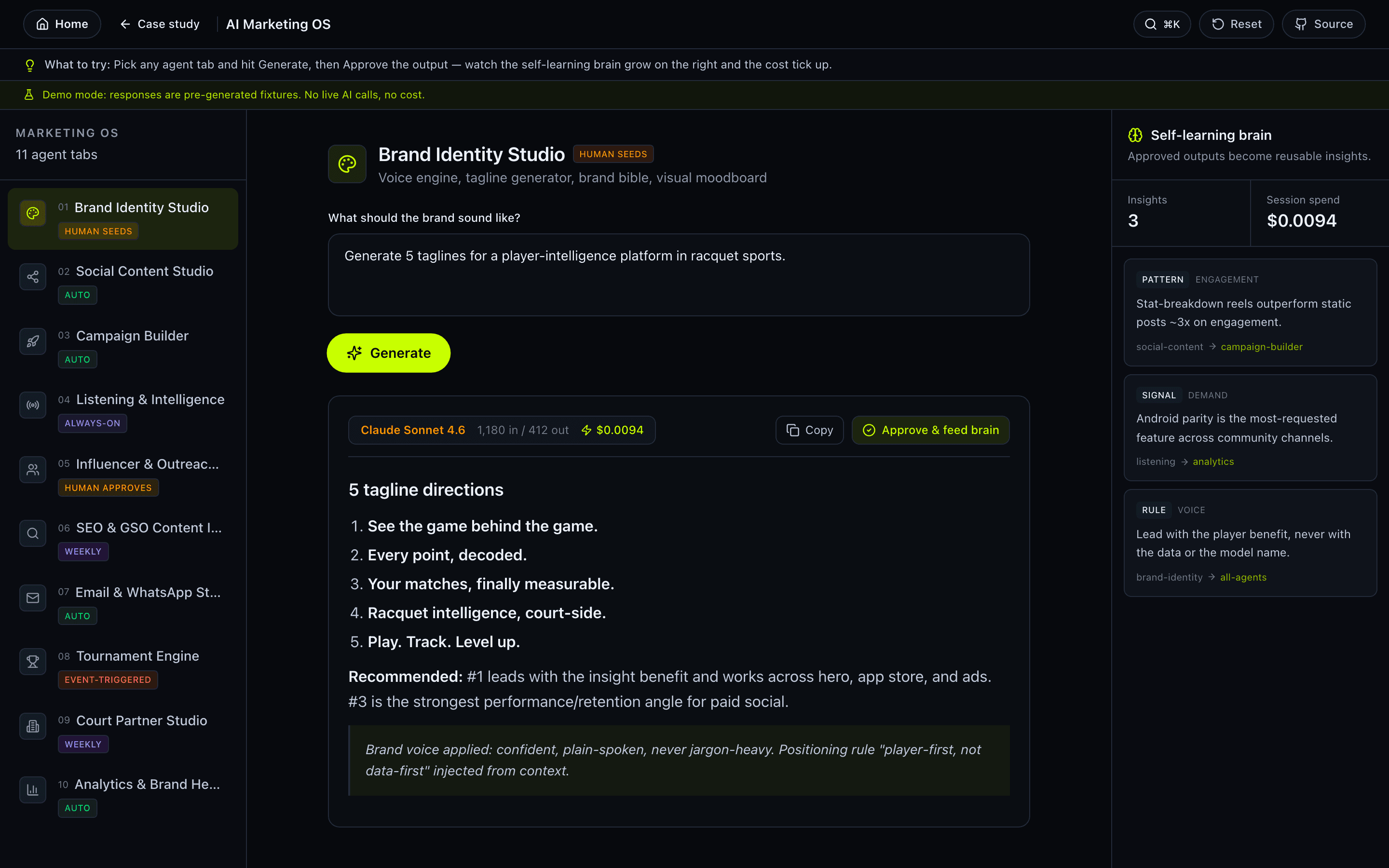 AI Marketing OS — interactive demo screenshot