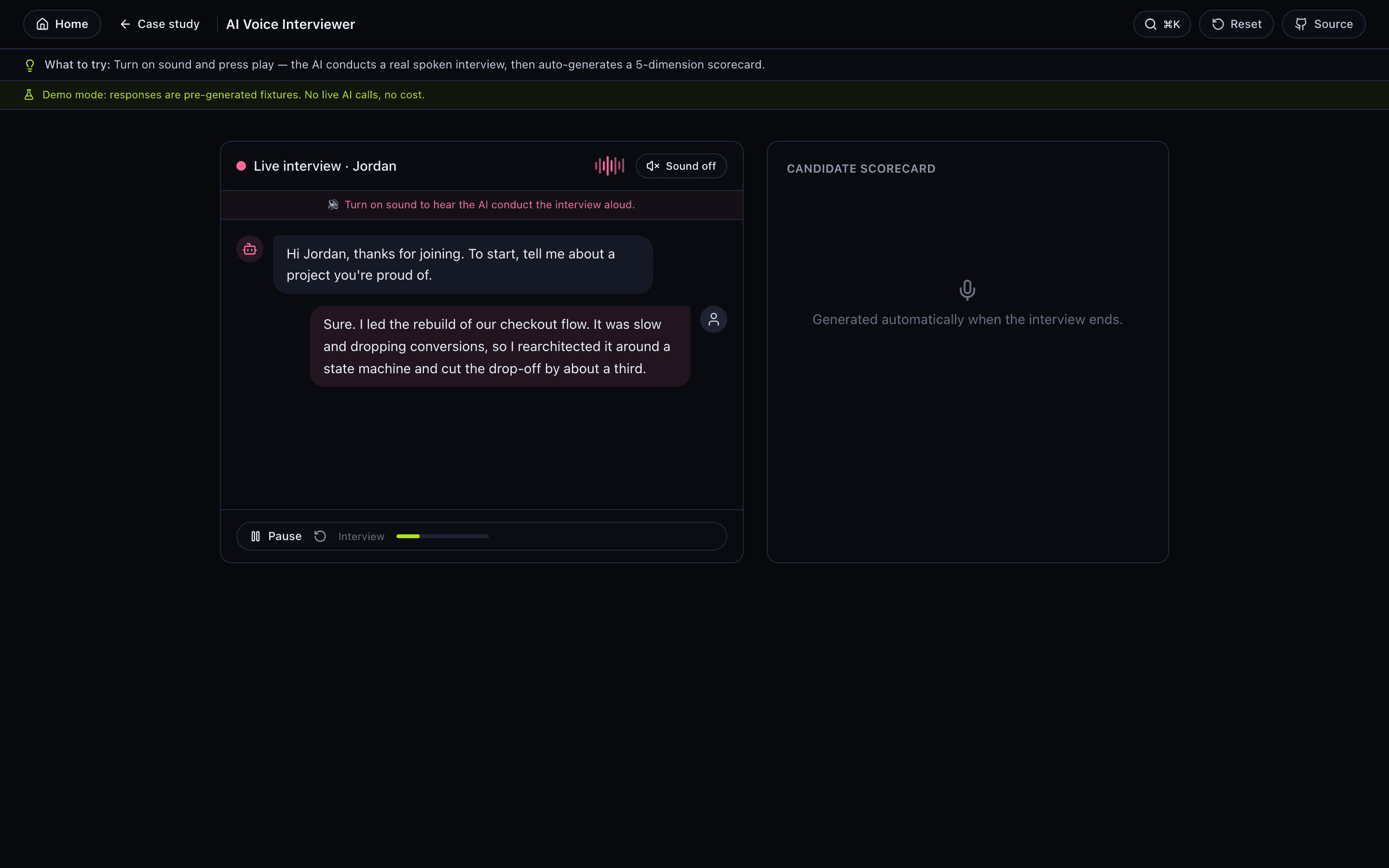 AI Voice Interviewer — interactive demo screenshot