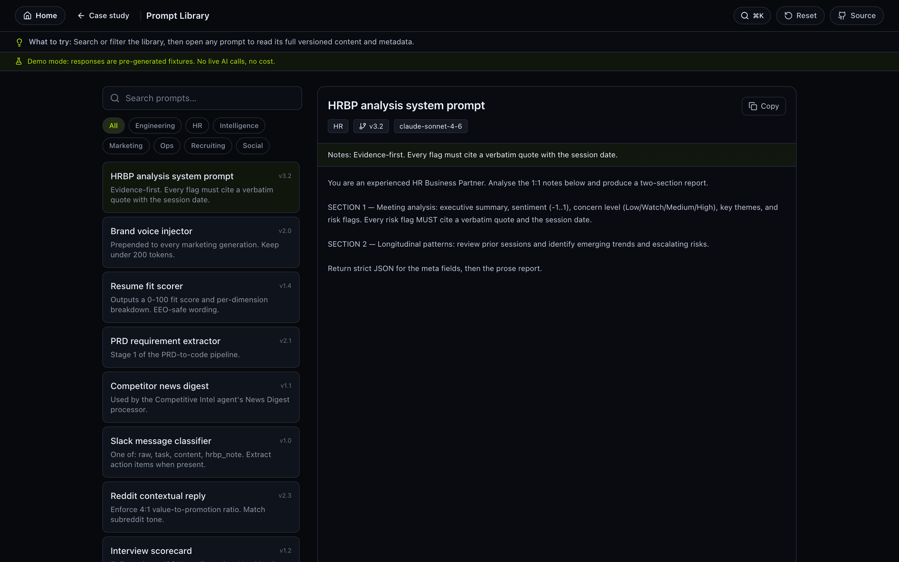 Prompt Library — interactive demo screenshot